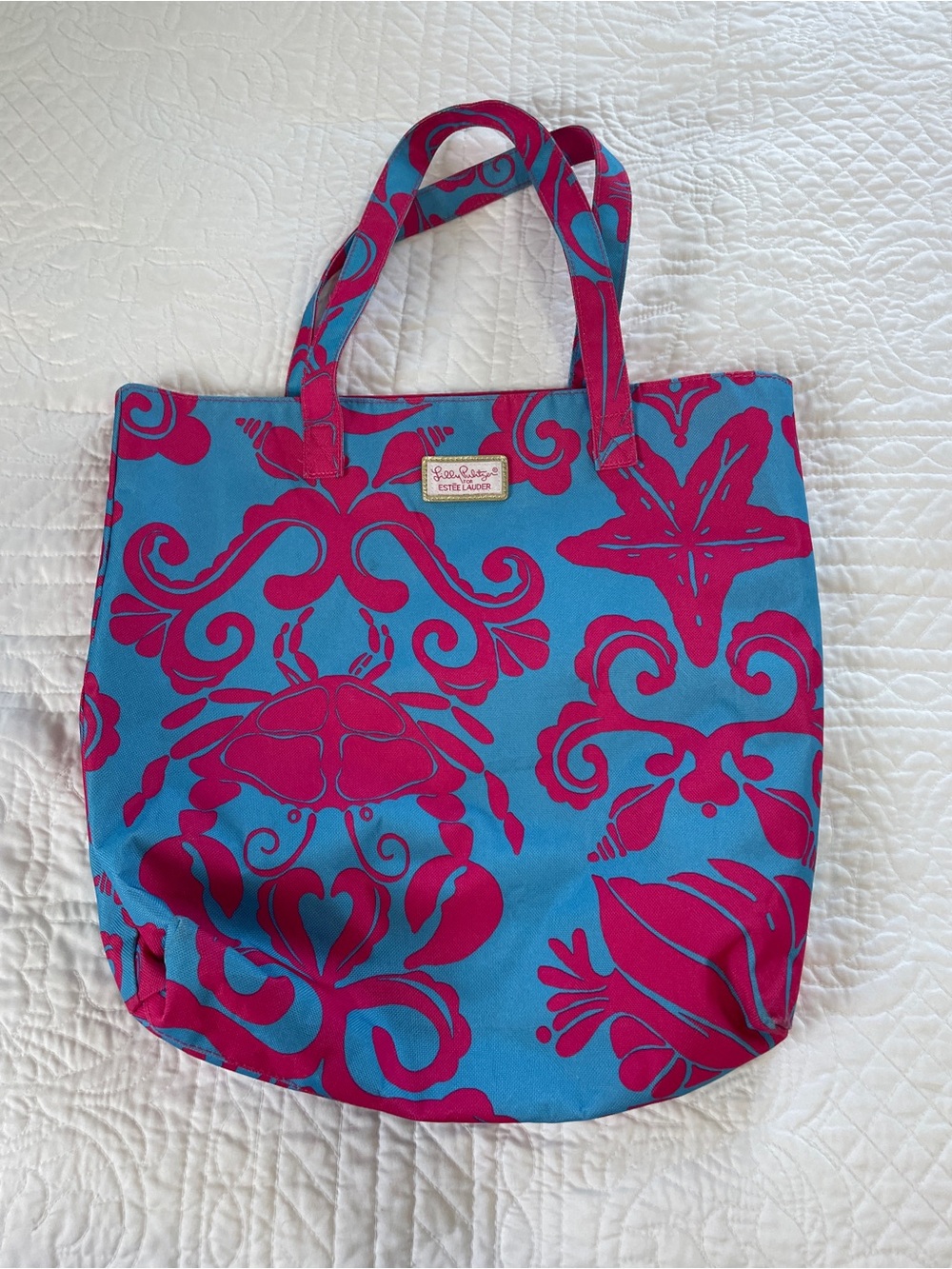 Lilly Pulitzer Turquoise & Magenta Floral Crab Tote